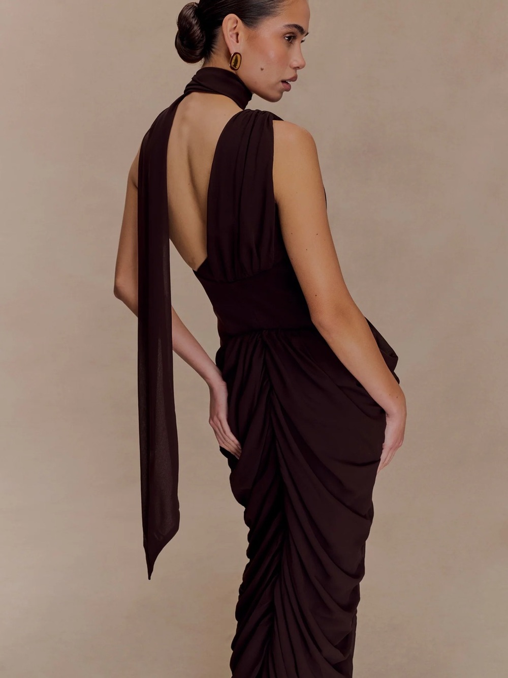 Meshki Alex Chiffon Maxi Dress in Cacao Brown - Picture 6 of 7